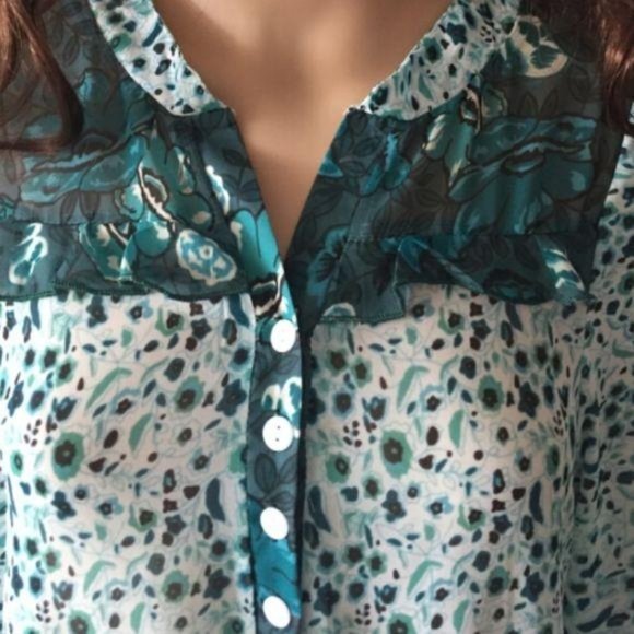 Boho Floral Teal Maxi Gypsy Long Sleeve Dress - Picture 4 of 7